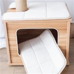Wooden Cat Tree with Jute Rope Covered Scratching Post and Condo