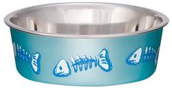 Loving Pets Bella Designer Fish Skeleton Cat Dish Metallic Ocean Blue Small