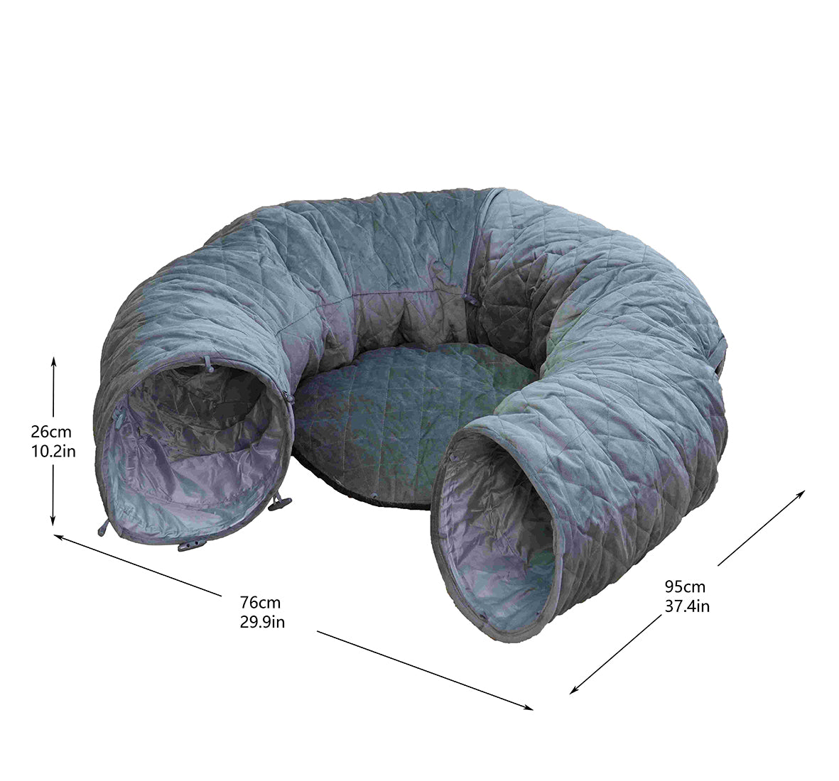 Catry Khione Cat Tunnel - Quilted Velvet, 3-Piece, Medium, Gray
