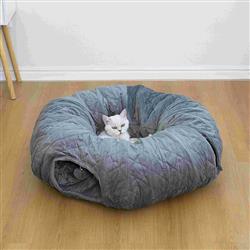 Catry Khione Cat Tunnel - Quilted Velvet, 3-Piece, Medium, Gray