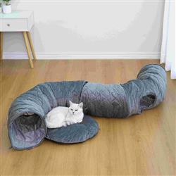 Catry Khione Cat Tunnel - Quilted Velvet, 3-Piece, Medium, Gray