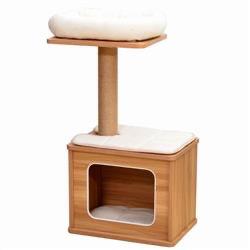 Wooden Cat Tree with Jute Rope Covered Scratching Post and Condo